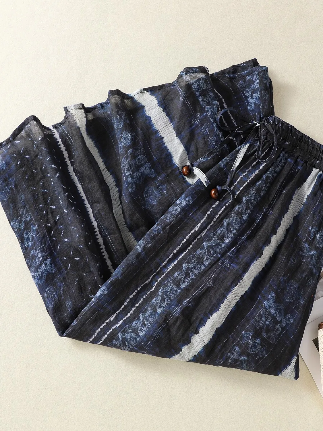 الرجعية التعادل صبغ مخطط الكتان f تنورة المرأة الصيف العرقية عالية الخصر ثنيات التخسيس ألف خط القطن الكتان تنورة #2