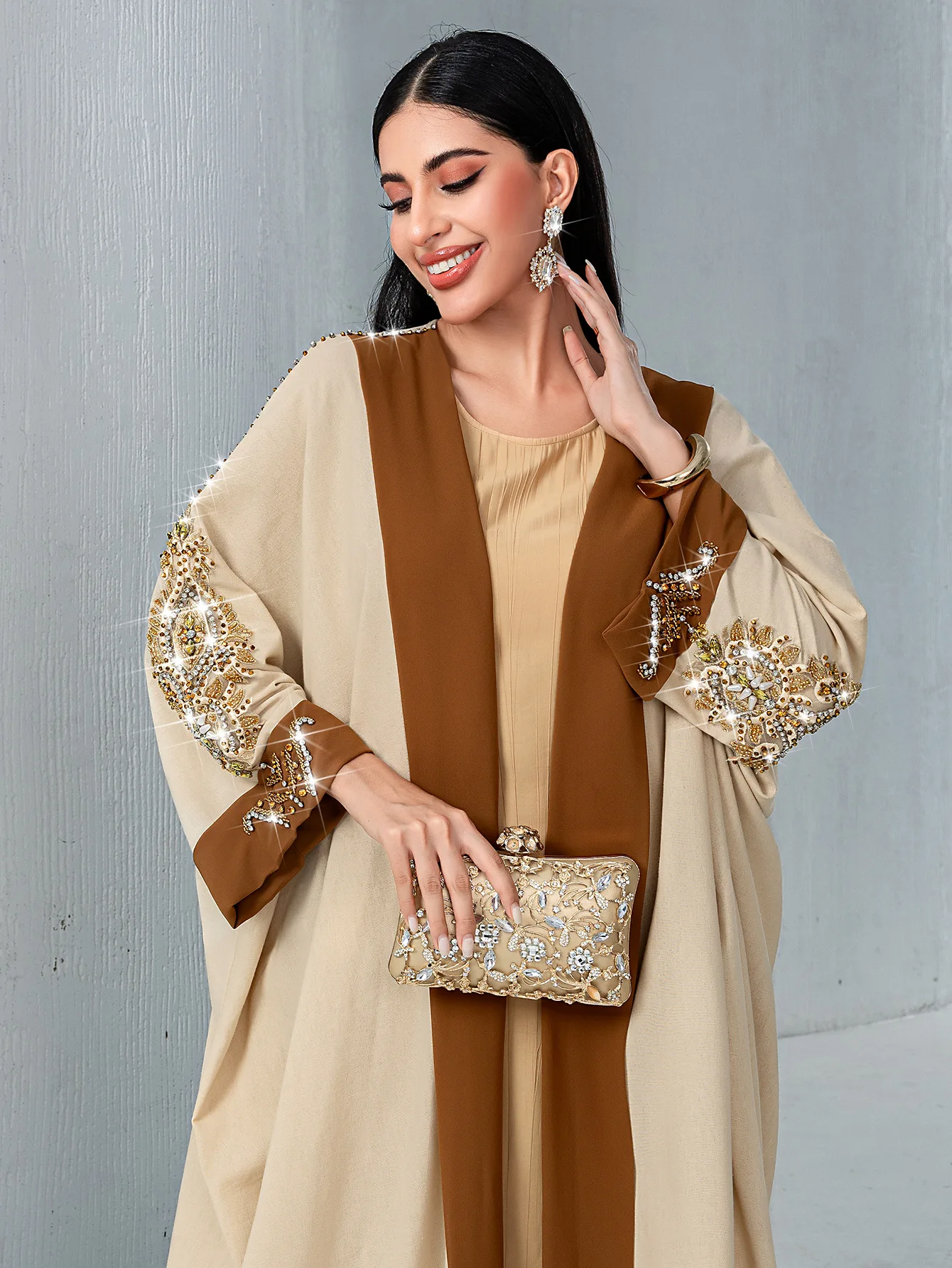

Eid Kimono Open Abaya Diamonds Dubai Kaftan Women Muslim Maxi Dress Turkey Robe Islam Clothing Kebaya Caftan Marocain Femme Gown
