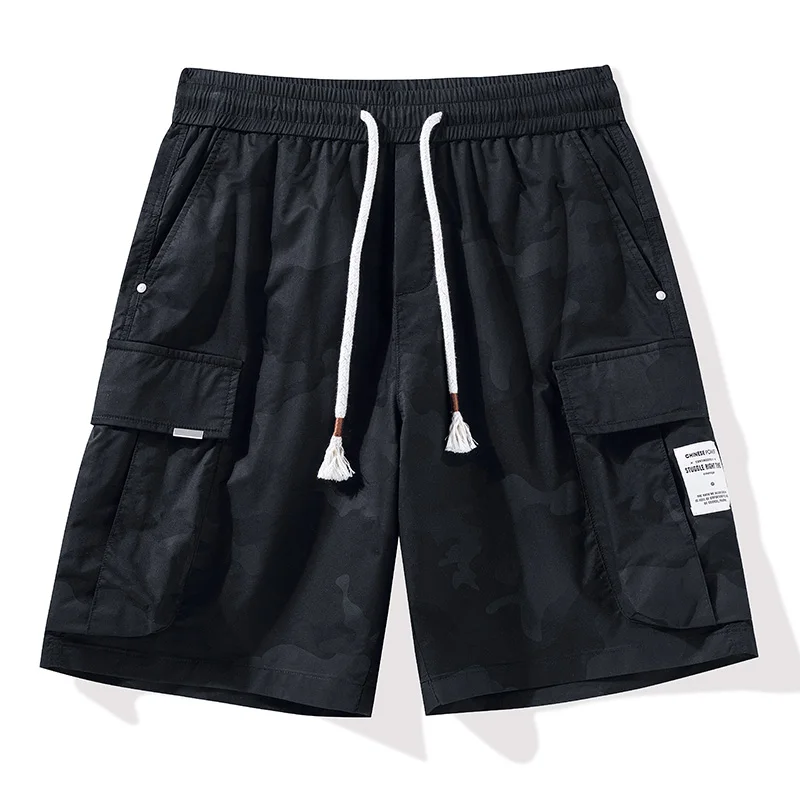 Fashion Elastic Spliced Pockets Camouflage Cargo Shorts Men's Clothing 2024 Summer New Loose Lace Up High Waist Casual Shorts