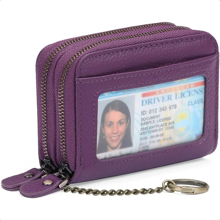 

GOIACII Credit Card Holder Wallet for Women RFID Blocking Small Genuine Leather Card Case Wallet with Keychain