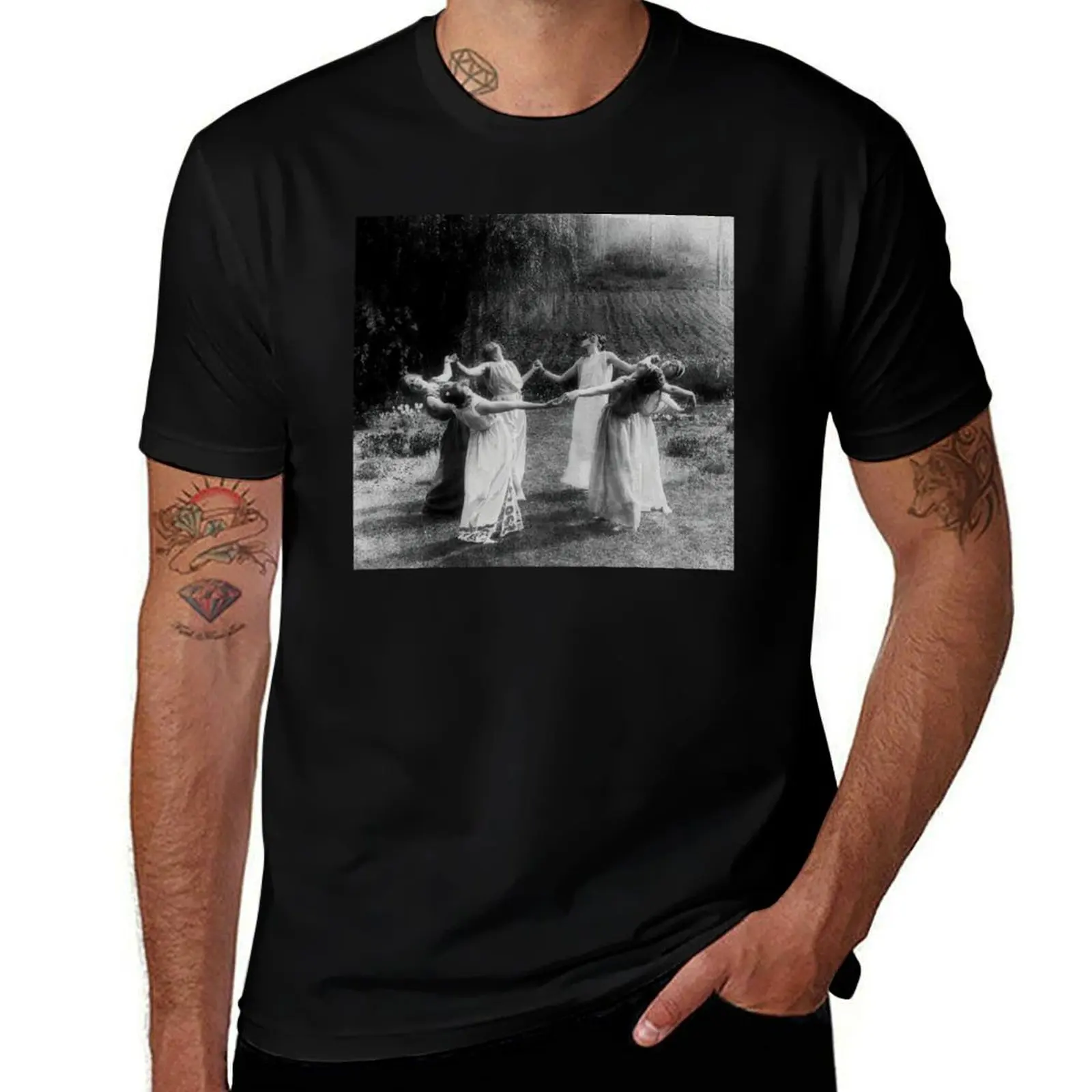 Circle of Witches? No, Vassar College girls practicing Greek dances, 1923 - black and white photo retouched and cleaned T-Shirt