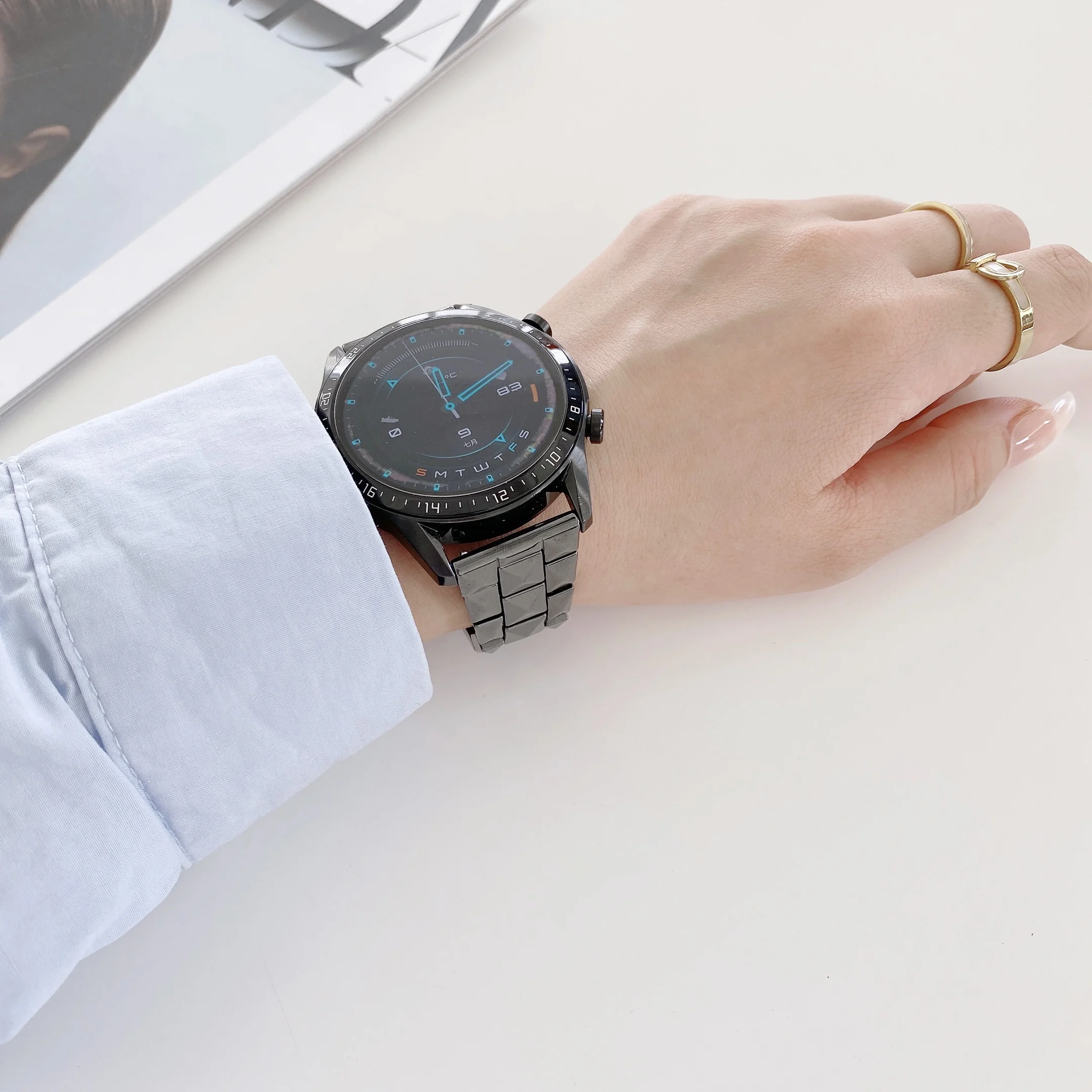 22mm Ceramic Strap For Samsung Galaxy Watch 45mm/Huawei Watch 3/GT2 Metal Butterfly Buckle Bracelet Band for Amazfit GTR 47mm