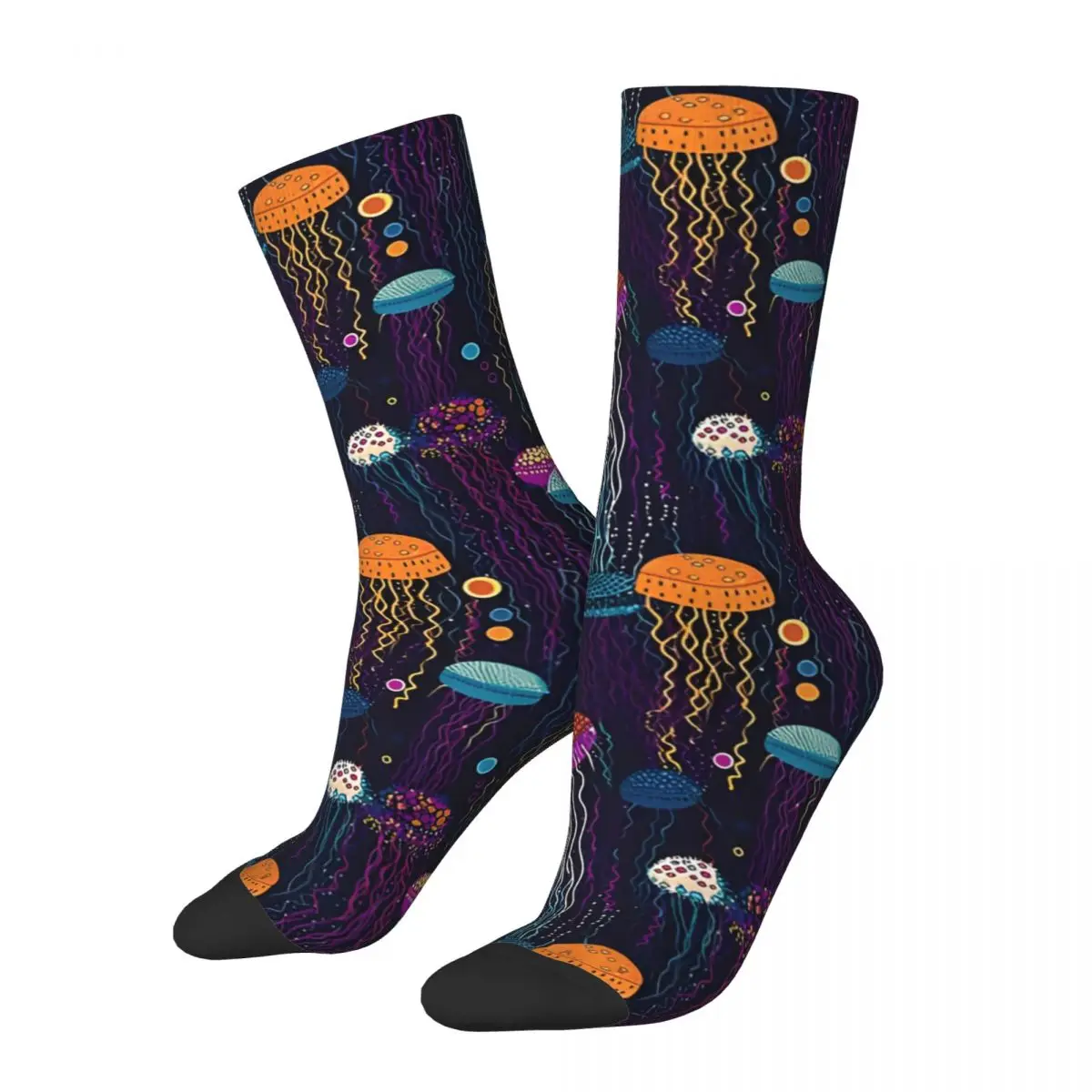 Vintage Jelly Fish Aquatic Marine Men's Socks Jellyfish Unisex Novelty Pattern Printed Happy Crew Sock Gift