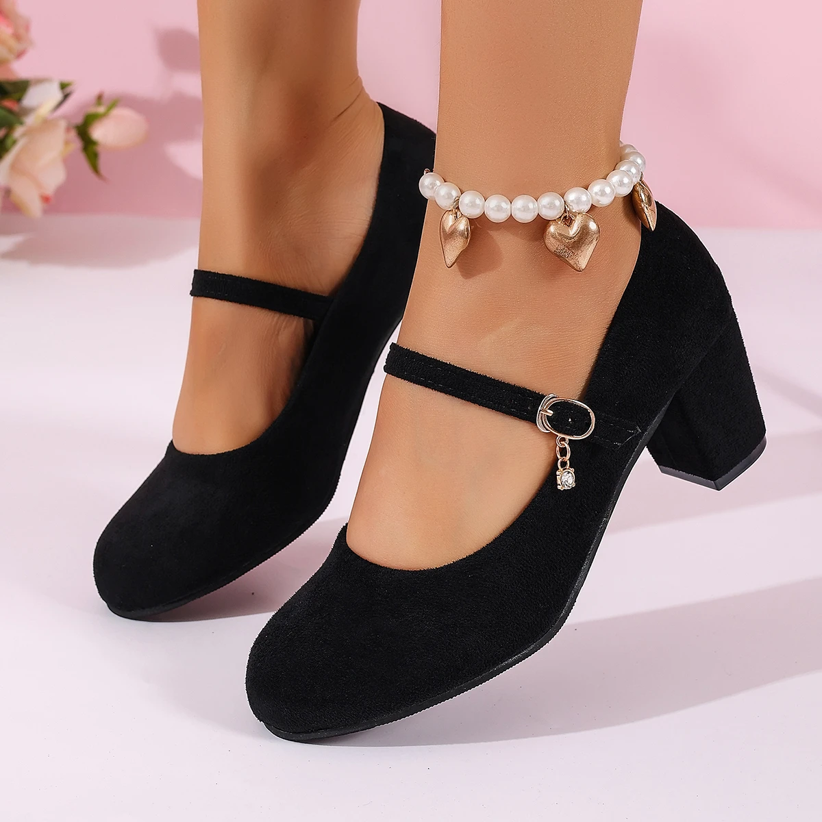 Damen High Heels Mary Jane Schuhe mit Riemen Schwarz Party Hochzeit Büroschuhe Elegante Bequeme Große Größen Pumps – Detail 3