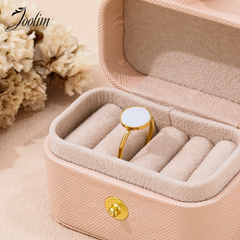 Joolim-Natural Anel Shell Colorido De Água Doce Para Mulheres, High End, Moda Impermeável PVD, Elegante Jóias De Aço Inoxidável, Atacado