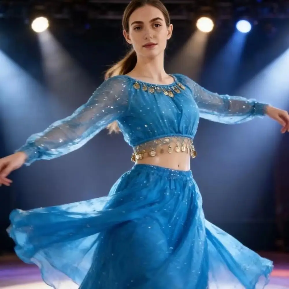 Sequins Decor Belly Dance Top Dangling Coin Multi Dimensional Reflection Belly Dance Costume Shiny Design Comfortable Fit
