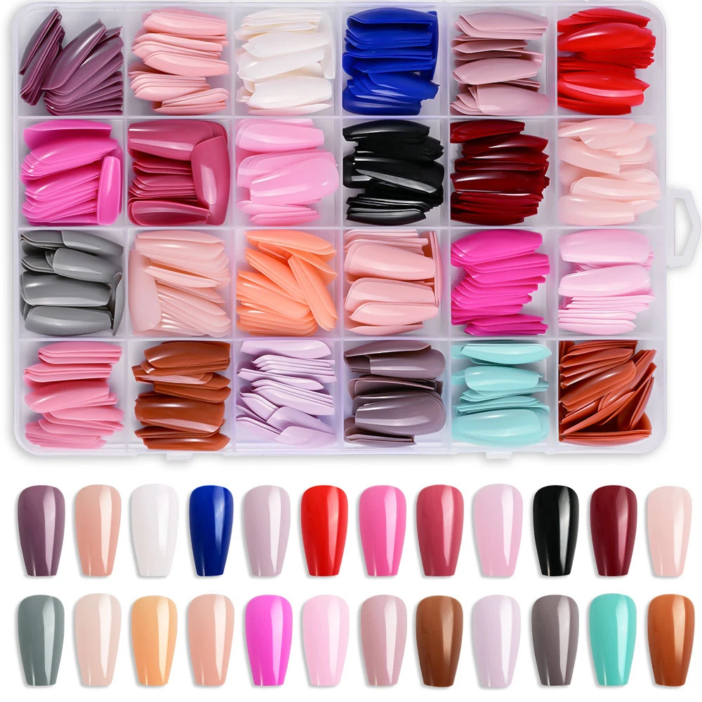 576pcs/Box Colorful Ballet Fake Nail Tips Medium Long Black Red False Nails Acrylic Full Cover Ballerina Wearable Press On Nails