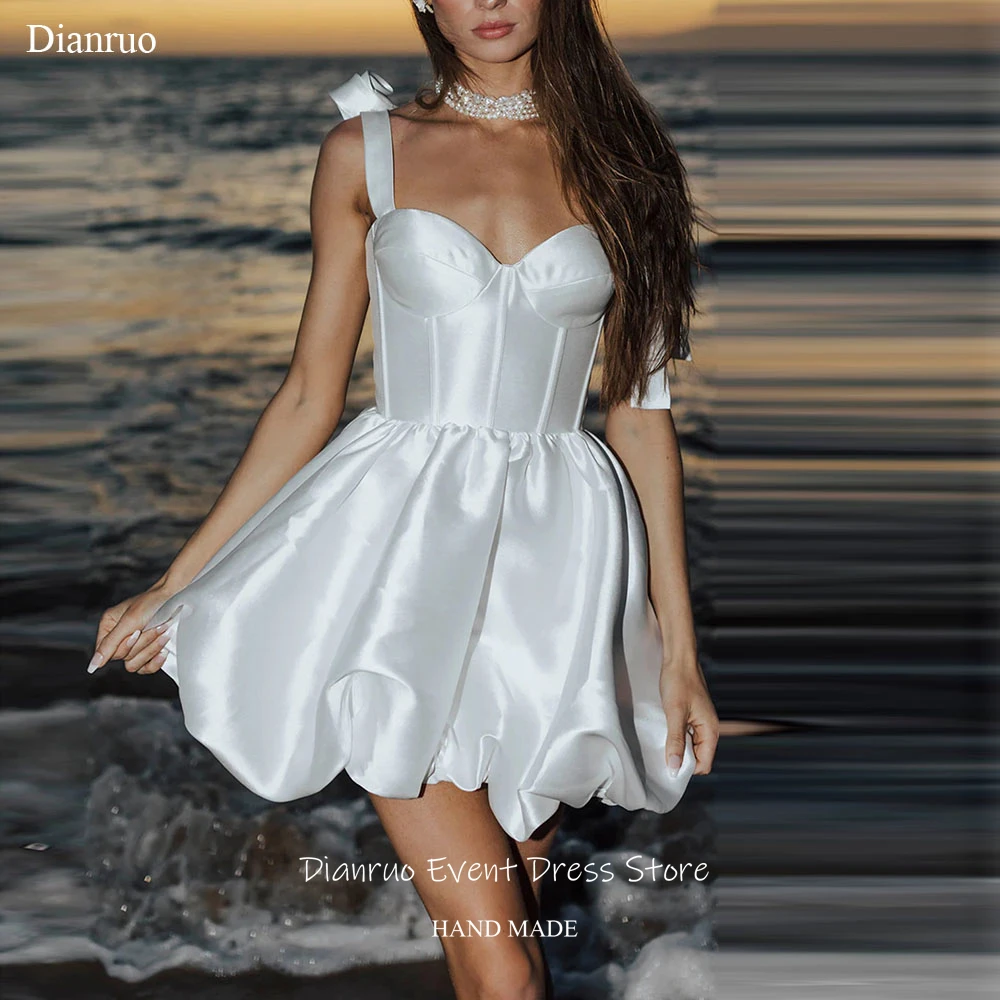 

Dianruo Bow Spaghetti Straps Sweetheart Wedding Dress Puffy A Line Vestido De Noiva Modern White Homecoming Dress Customized