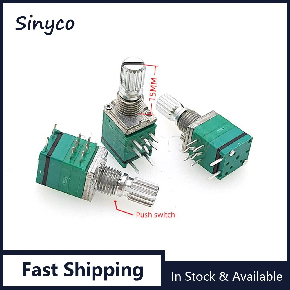 3PCS RV097GS Dual 8Pins With Push Switch Potentiometer B10K B20K B50K B100K Flower Shaft Length 15mm Adjustable Resistance