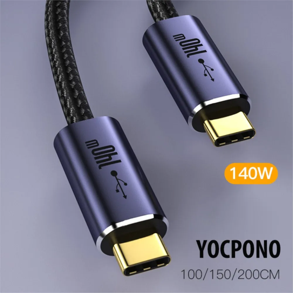 

Кабель для передачи данных YOCPONO с двумя головками типа C, провод для быстрой зарядки PD 140 Вт, плетеный провод USB2.0 PD3.1, корпус из алюминиевого сплава