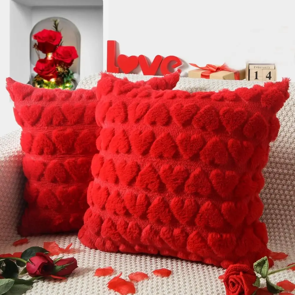 

18-дюймовые наволочки в форме сердца, супер мягкие декоративные наволочки красного цвета, пушистый розовый цвет