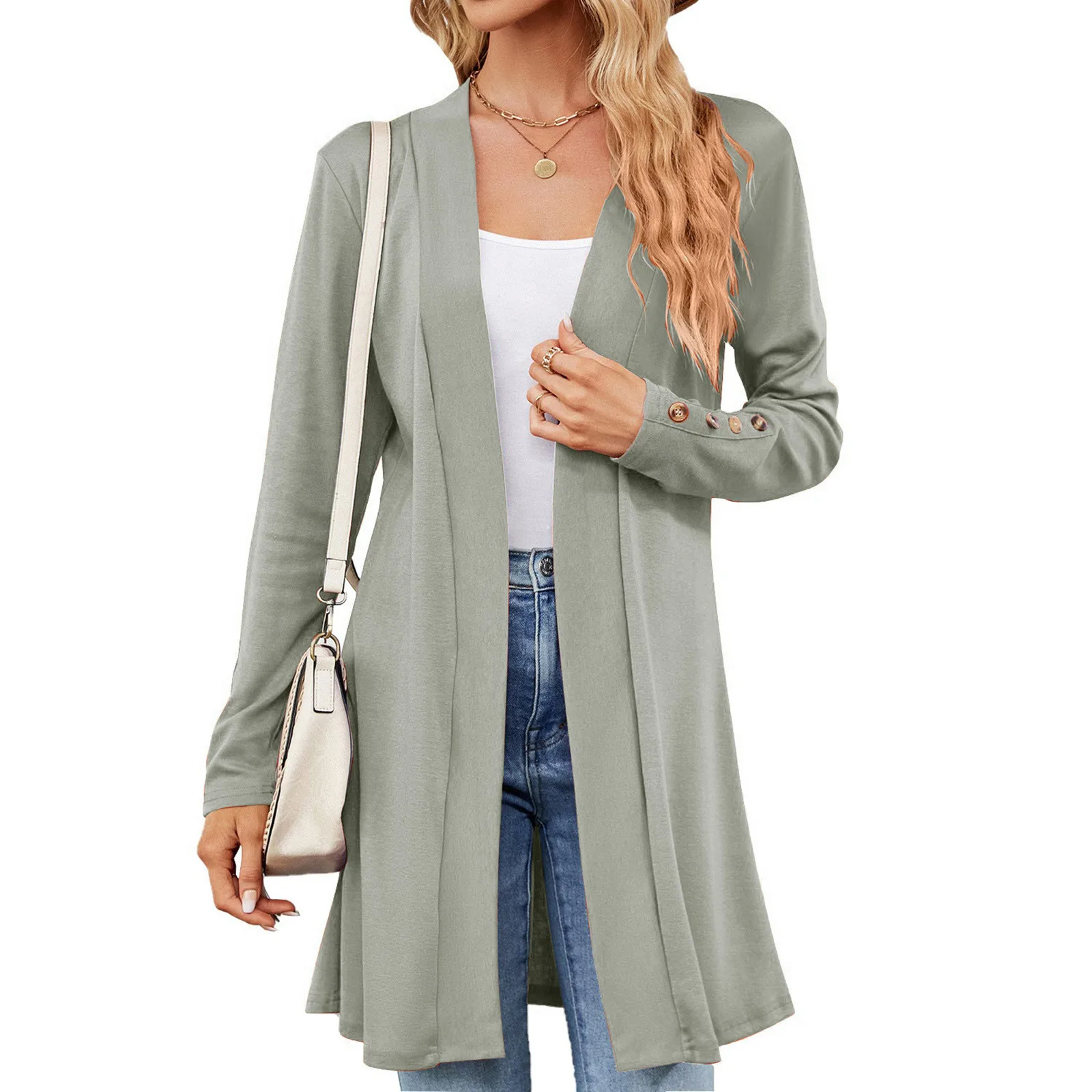 

New Arrival Casual Lightweight Long Sleeve Cardigan for Women Solid Soft Drape Open Front Coat Female Outfits 2023 Fall Clothes