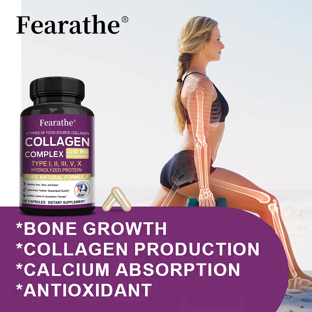 

Multi Collagen Capsules-I,II,III,V,and X for Skin,Hair,Nails & Bone Health,Supports Joint,Digestive and Immune System Health