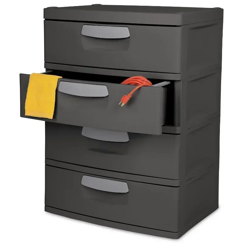 

4 Drawer Unit, Durable Plastic Construction, Frame and Drawers, Dk Gray