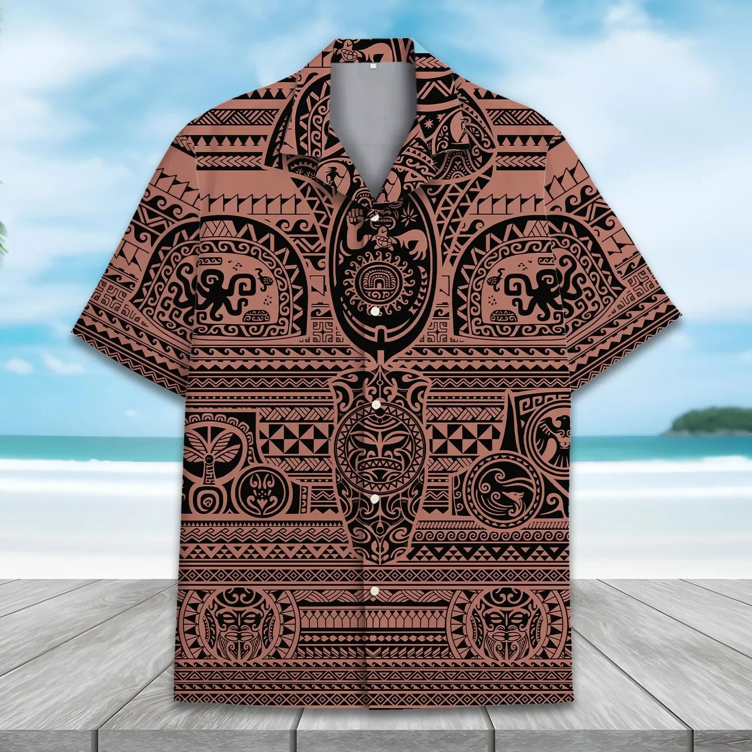 

New Polynesian Tribal Tattoo Hawaiian Shirt for Men Women Islander Aloha Shirts Summer Short Sleeve Button Down Tiki Shirt