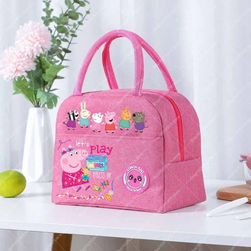 Girl Anime Cute Lunch Tote Cartoon Peppa Pigs Zip Handbag Casual Food Insulation Bag Fashion Printed Storage Pouch Gifts 2026 - view 3