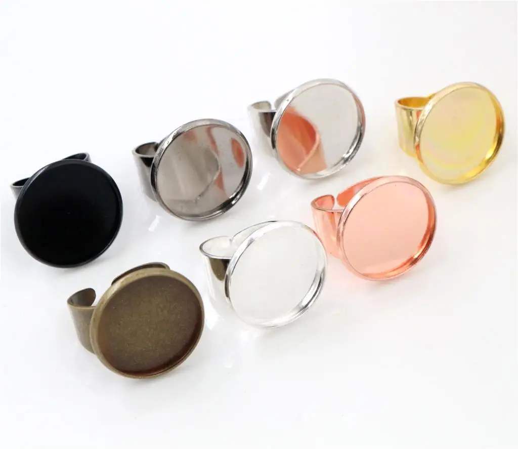 20mm 5pcs/Lot Classic 7 Colors Plated Brass Adjustable Ring Settings Blank/Base,Fit 20mm Glass Cabochons,Buttons;Ring Bezels
