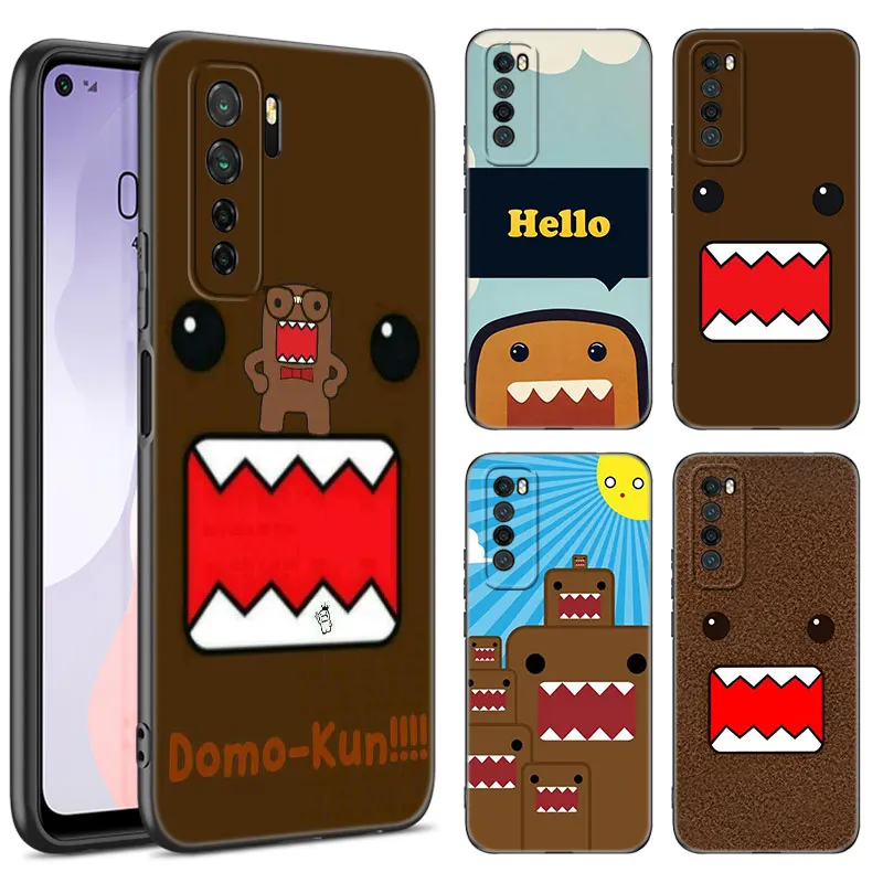 Cute Domo-kun Black Silicone Phone Case For Huawei Nova 11 12 Ultra 9 10 SE Pro 11E 11i 12i Y70 Plus Y60 Y61 Y71 Y72 Y90 Y91