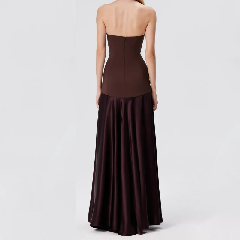 الخريف Y2k المرأة بلا أكمام صديرية دائرية خياطة الساتان تنورة عالية الخصر سليم مزاجه فستان فستان عشاء فستان الحفلات Vestidos