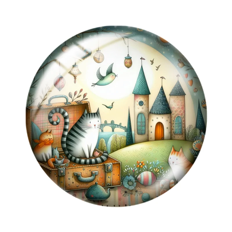 Whimsical Cat Images 12mm/18mm/20mm/25mm Round photo glass cabochon demo flat back Making findings