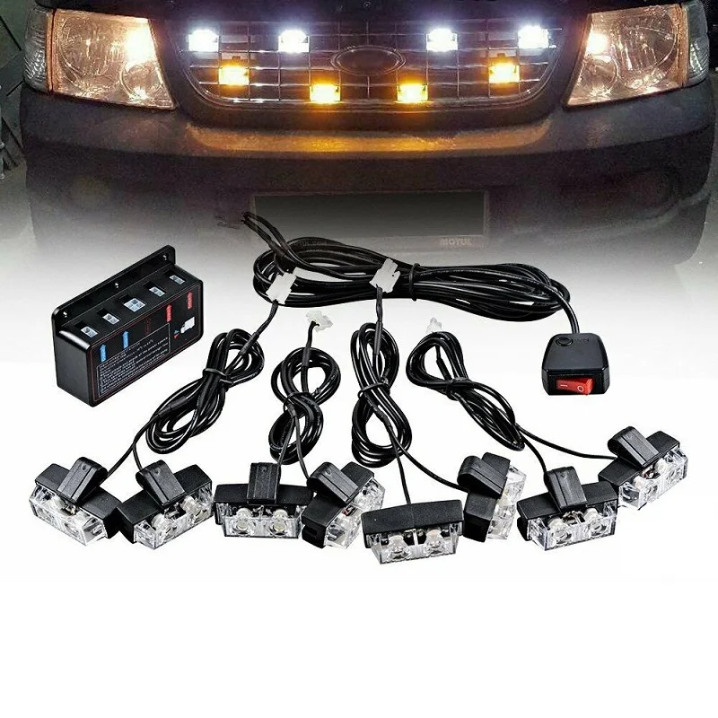 

12V Vehicle Car Front Deck Grille LED Strobe Flash light Police Emergency Hazard Warning Strobe lamp Daytime running lights led