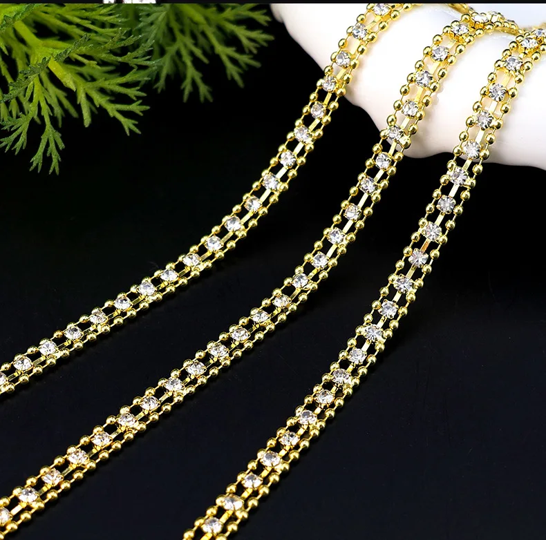 Strass-Kette, 10 Yards, Diamantbesatz, Fransen, Kristall, Tasche, Hut, Zubehör, DIY, Handwerk, Dekoration, Geschenk, Strassband, Metallkette – Detail 4