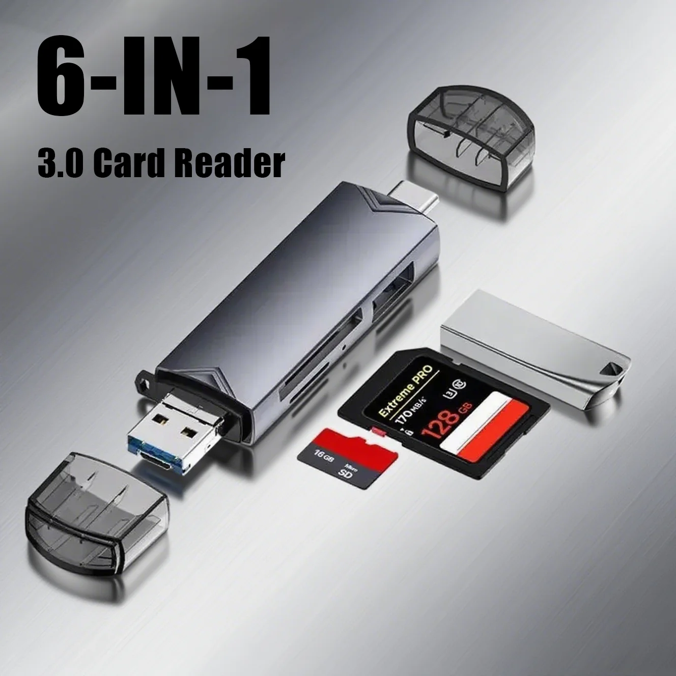 

6-in-1 USB 3.0 Card Reader Type C/Micro USB/TF/SD/U Disk Adapter High Speed for Mobile Phone Laptop & MacBook