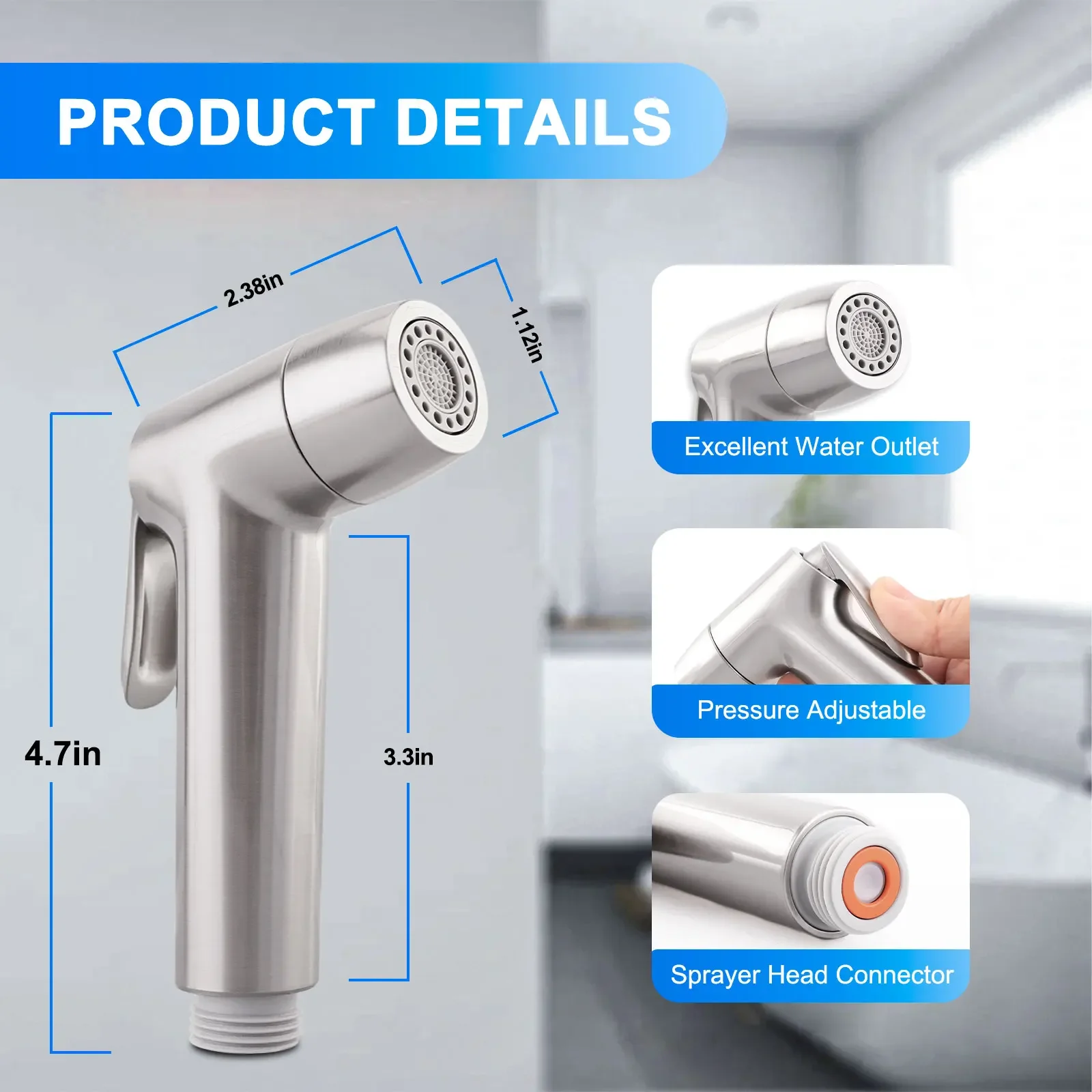 Toilet Bidet Spray Gun Two Functions ABS Plastic Chrome/Black/Brushed Nickel Bidet Shattaf Spray Toilet Shower Single Head view 6