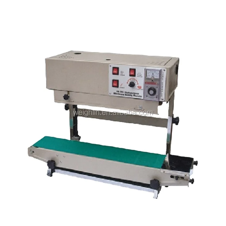 

Tabletop stand vertical continuous band sealer sealing machine for performed stand-up pouches