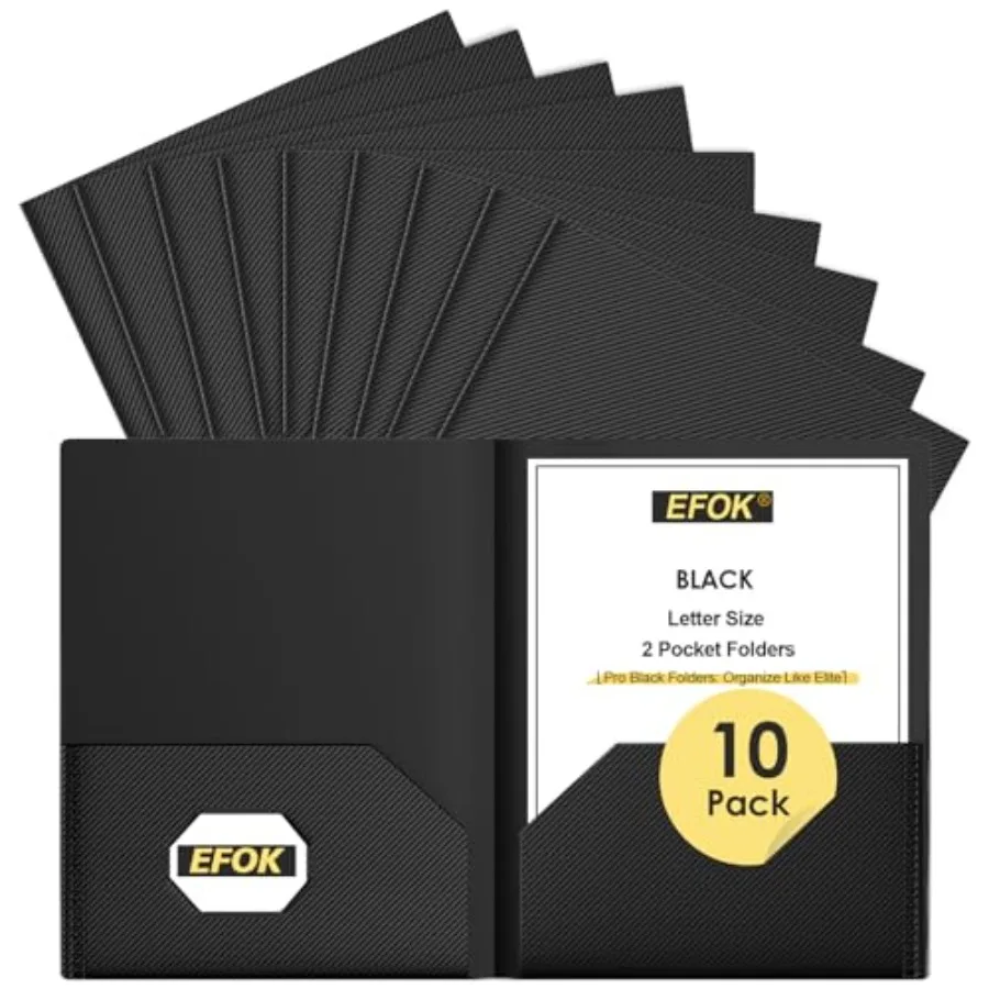 

Pack Heavy Duty Black Plastic Folders with 2 Pockets, Textured Light Luxury File Folders with Business Card Slot, Letter Size F
