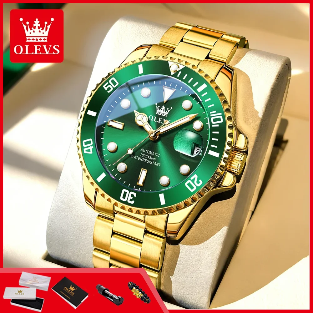 

OLEVS 6650 автоматические мужские часы из нержавеющей стали, водонепроницаемые, светящиеся, с автоматической датой, оригинальные, лучшие роскошные брендовые механические мужские часы