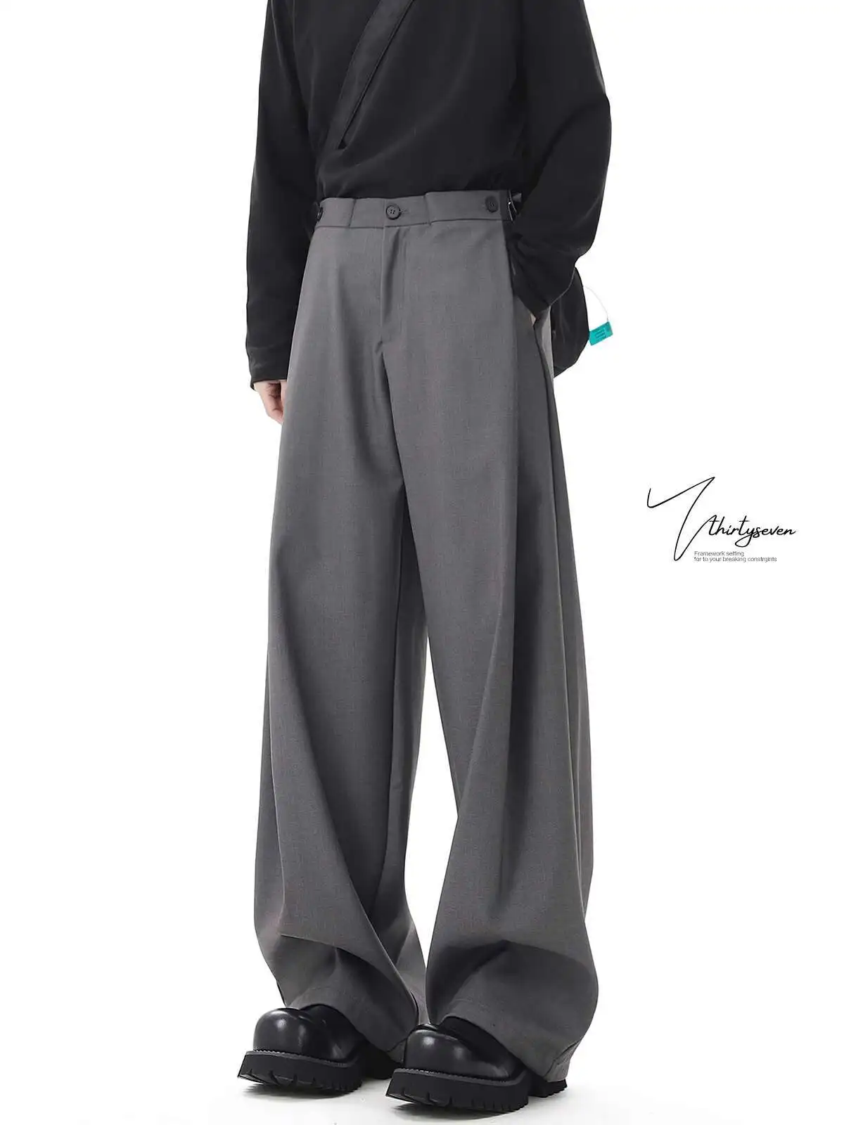 

High Waist Gray High-end Suit Pants For Men's Summer Fashion Suit Pants Loose Straight Leg Wide Leg Hanging Casual Pants