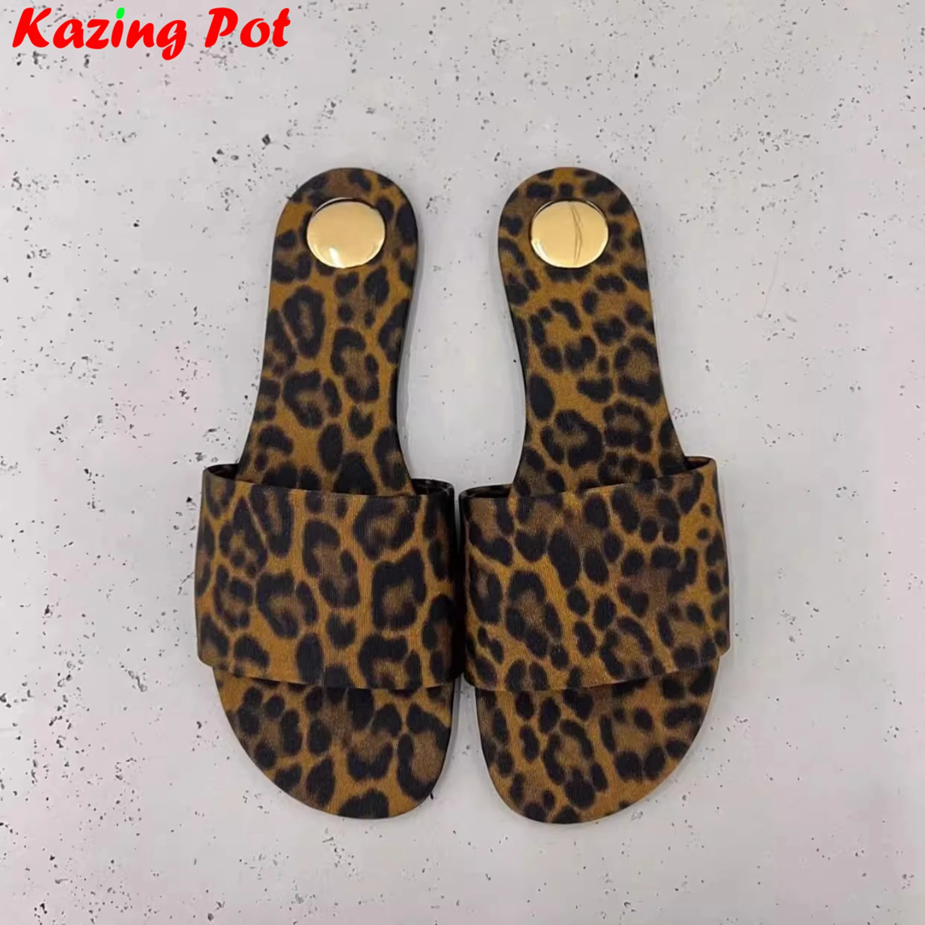 Krazing Pot Leopard Print Fabric Fashion Flats Slingback Concise Sexy Sandals Elegant Comfort Mules Brand Women Outside Slippers