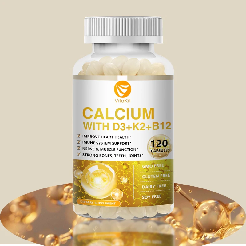 Calcium D3 K2 B12 Capsules Vitamin D3 Supplement Vitamin K2 Vitamin B12 for Bone Health And Calcium Absorption