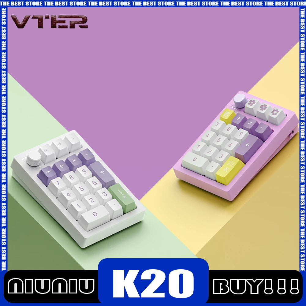 VTER K20 Mechanical Keyboard Three Mode Numpad Multi-function Knob Bluetooth Mini Keyboard RGB Office Gifts PC Gamer Accessories