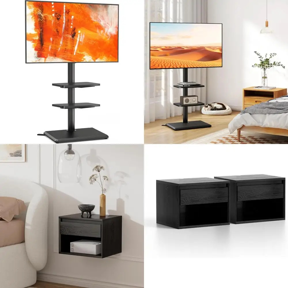 

Height Adjustable TV Stand for 32-60 Inch TVs up to 88 lbs, Wood Base Mount Stand with Adjustable Height for Flat and Curved Scr