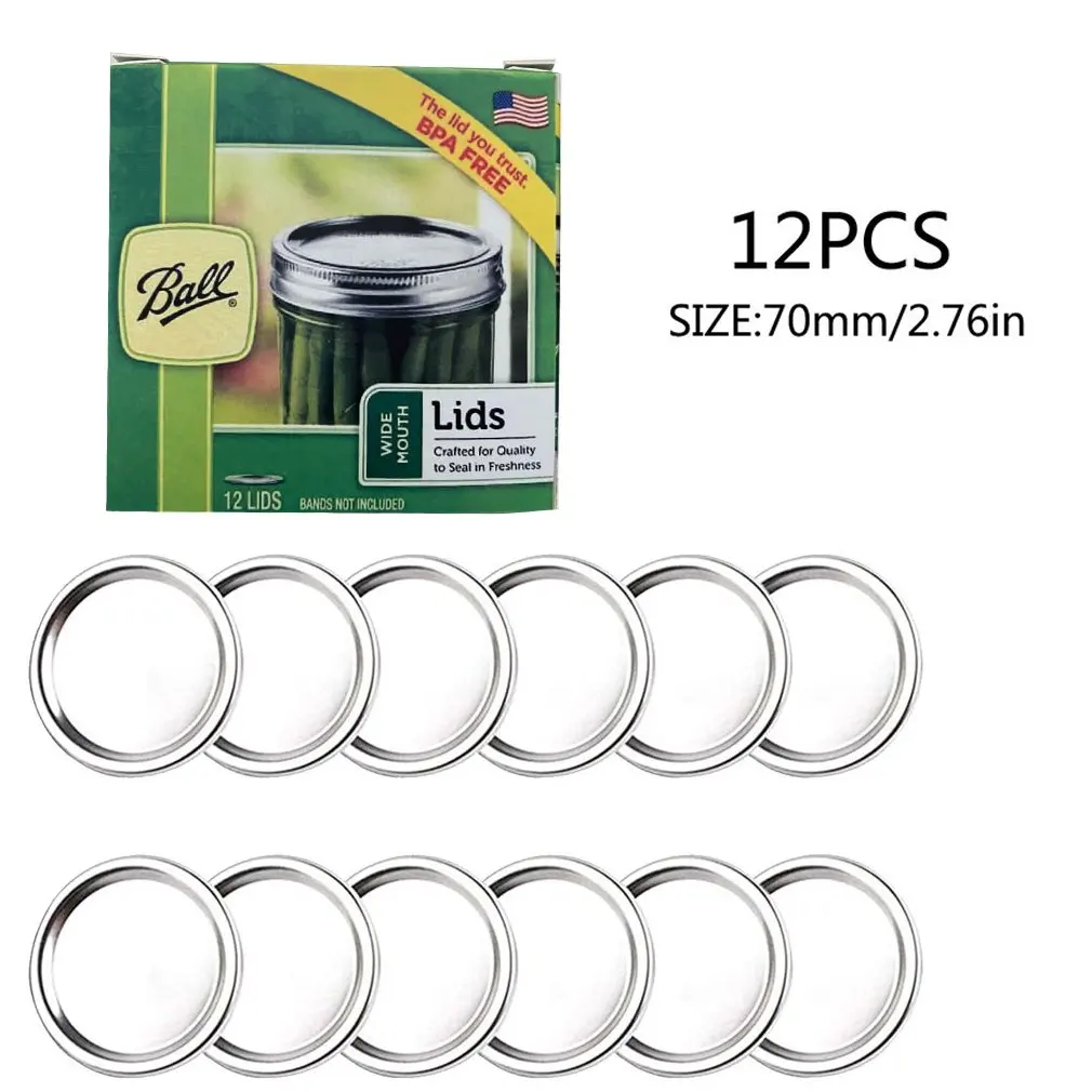 12Pcs Tinplate Mason Jar ฝาปิด Reusable 70/86มม.ปกติกว้างปาก Leak-Proof Seal Silver Mason canning ครัวอุปกรณ์