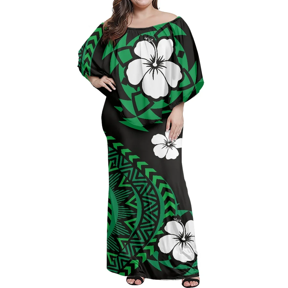 

Samoan Tribe With Shawl Wome Ponchos Dress Winter Hawaiian Tattoo Print Women Dress Off The Shoulder Maxi Evening Gown