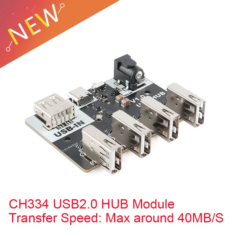 5Pcs/1pc USB Conector CH334 Hub Module 4 Interface USB2.0 Hub Chip 40MB/S 5V XL-USBHUB USB-A TYPE-C DC5.5*2.1 Interface
