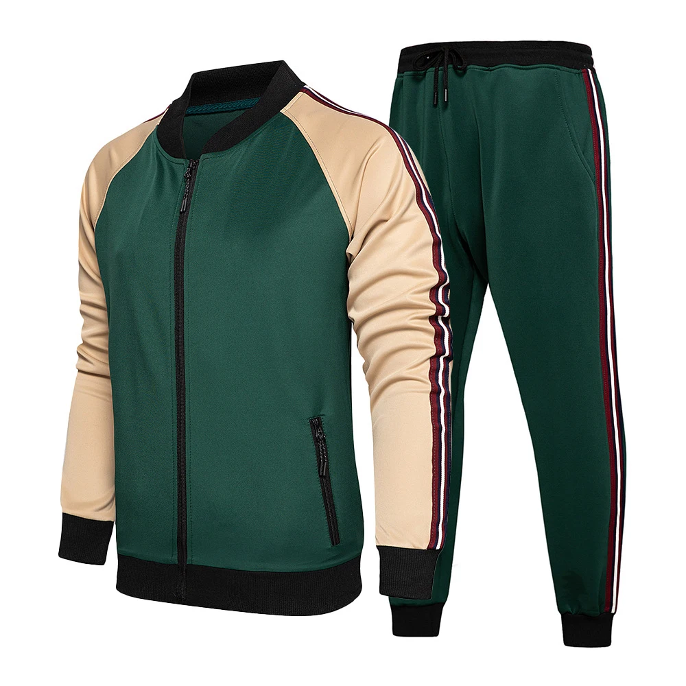 Autumn And Winter Sportswear Men Suit Contrasting Color Mature Retro Color Matching Zipper Jogging Sweatshirt Men Two Piece Set