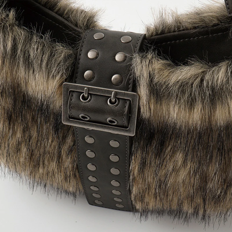 Корейские сумки из искусственного меха для женщин, роскошные дизайнерские сумки и кошельки, новинка 2026, ремень из искусственного кроличьего меха с пряжкой под мышками на плечо