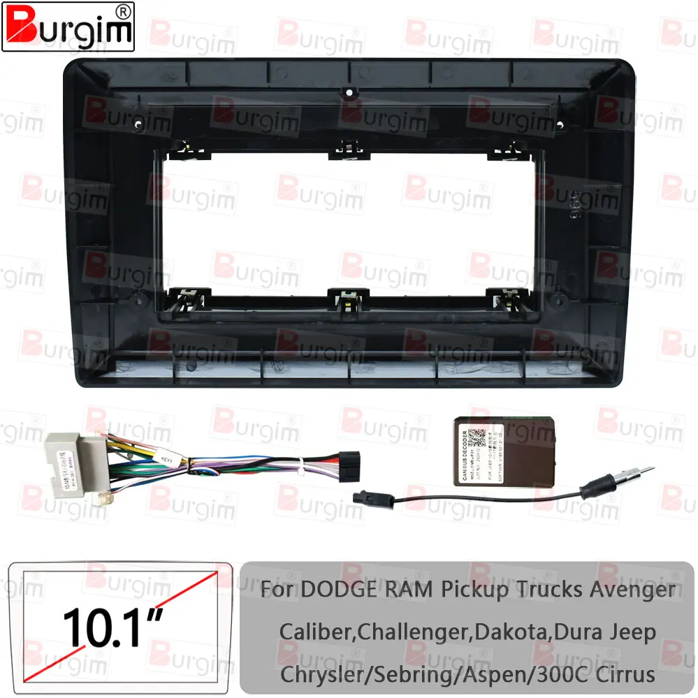 Car Radio Fascias For DODGE RAM Pickup Trucks Avenger Caliber Challenger Dakota Dura 10 inch Stereo Panel Harness Canbus Decoder