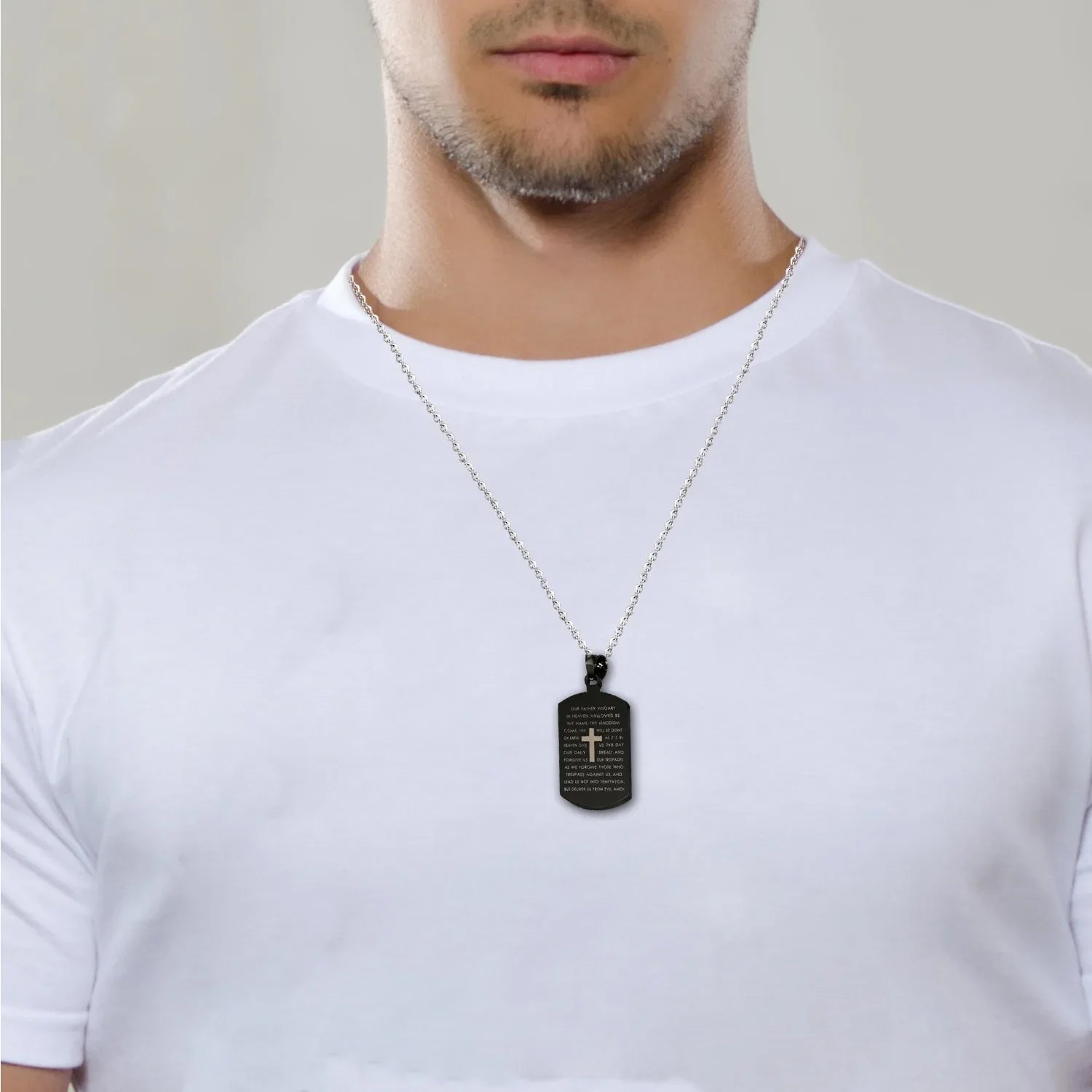 Black Silver Color Cross Bible Men's Necklace with 