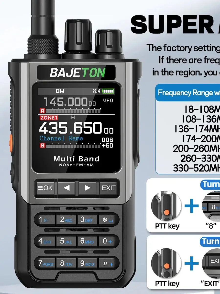 BAJETON BJ-8300 Walkie Talkie 10W Tri Power SW MW LW AM SSB CB Odbiornik Bezprzewodowy Bluetooth Programowanie Telefonu NOAA Radiotelefon Dwukierunkowy — zdjęcie 2