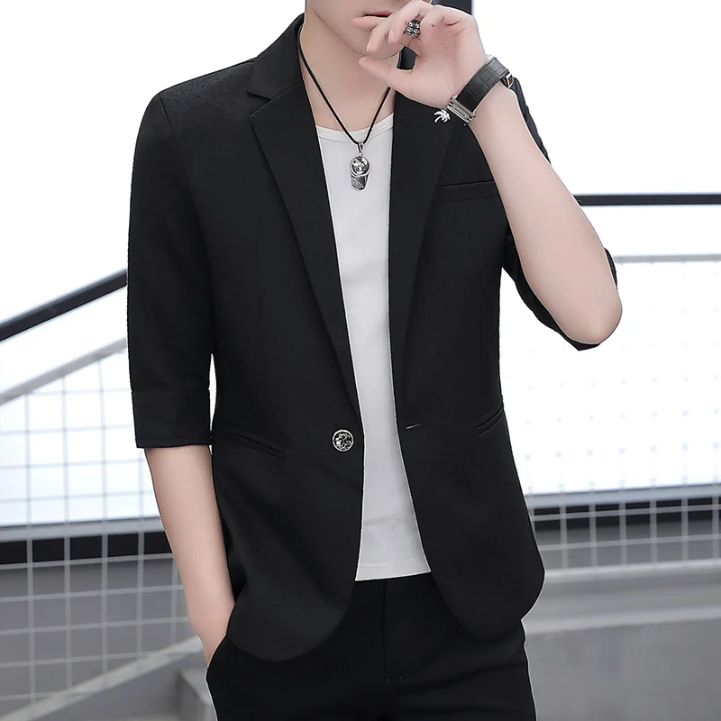 بدلة رجالية ضيقة غير رسمية ort Sve ملابس خارجية رفيعة من Jaet ملابس خارجية صيفية قابلة للتنشيب بزر واحد وطية صدر السترة بطول الوقوف