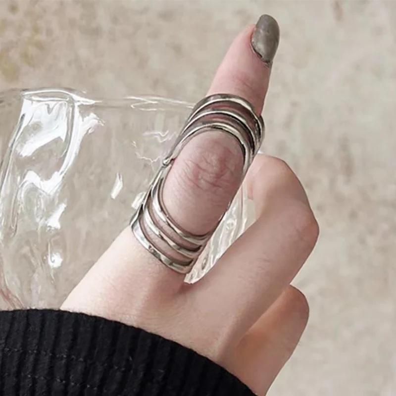 Foxanry Hollow Irregular Geometric Finger Knuckle Ring For Women Couple Trendy Exaggerated Simple Personality Party Jewelry Gift