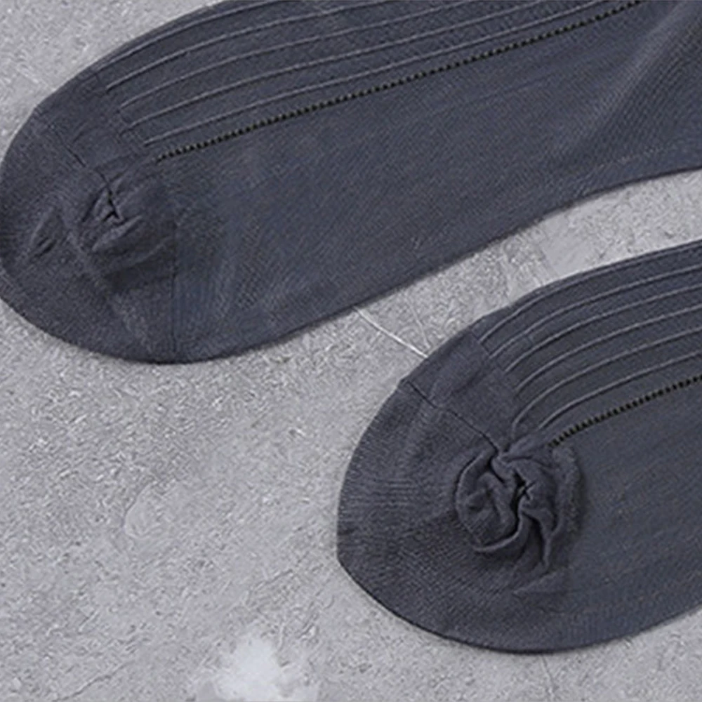 Joelho alto masculino meias de seda pura listrado 1 par respirável negócios casual formal workwear náilon elastano