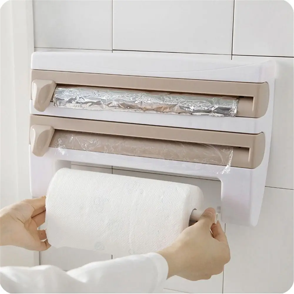 

Accessories Wall-Mount Tin Foil Paper Simple Sauce Bottle Rack Paper Towel Holder Cling Film Cutting Holder Storage Rack