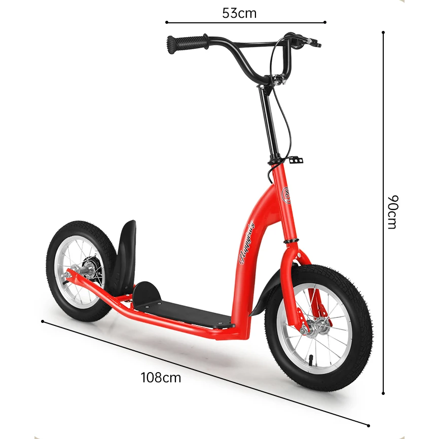 Scooter 12 Push & Kick, Red Big Wheels With Stand Up, Child Kick Scooter, Rubber Wheels, Air Wheels