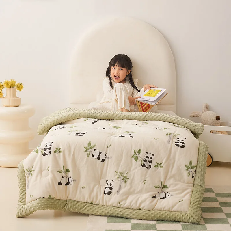 Panda Kids Quilt Warm Cotton Kids Bean Fleece Baby Blanket,Soft Toddler Bedding​ Comforter Nap Cover Bed Thick Blanket